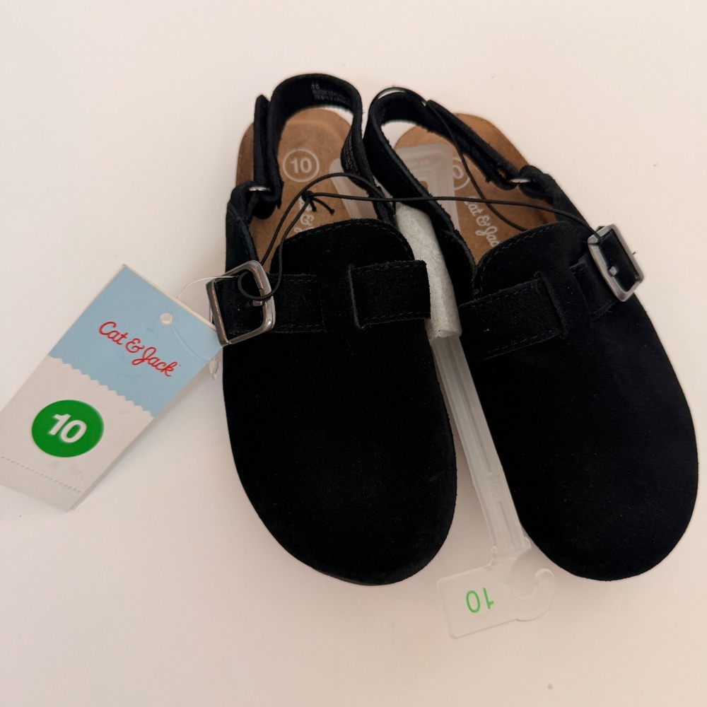 Cat & Jack Toddler Boys Black Suede Clog Sandals Size 10 Buckle Slingback New